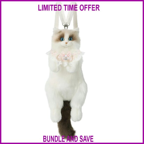 Realistic Cat Plush Backpack - Adjustable Straps Soft Polyester Spacious